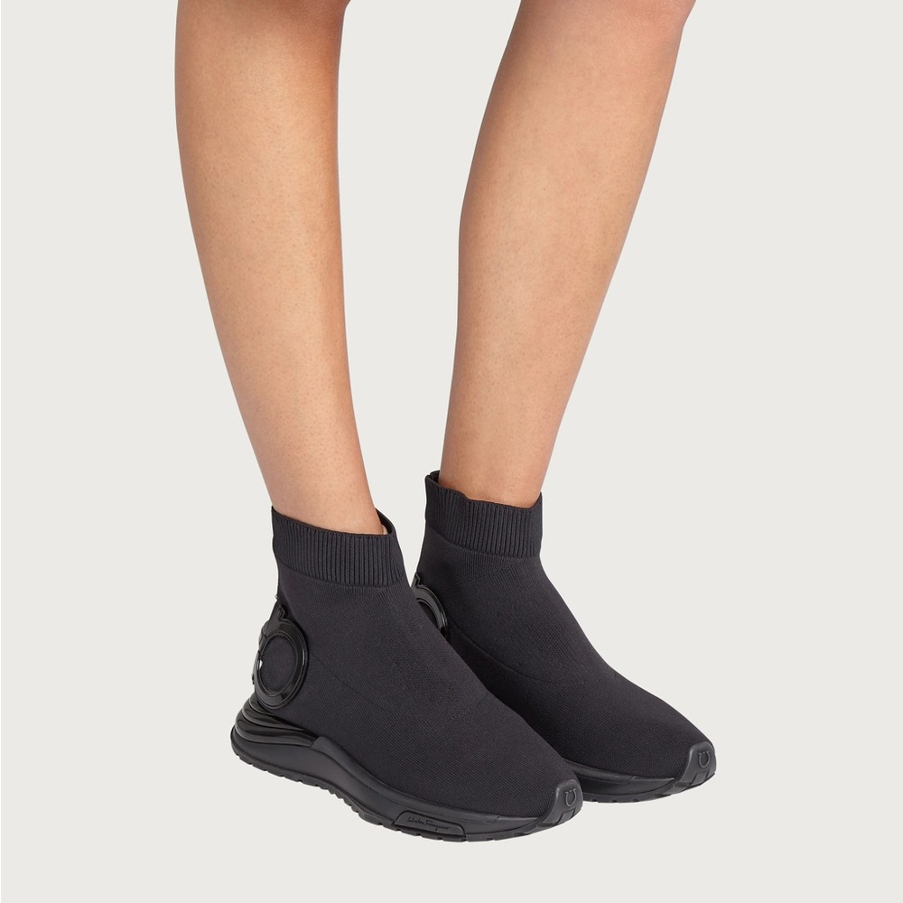 Ferragamo Gardena Black Knit Sock Style Sneakers size 7